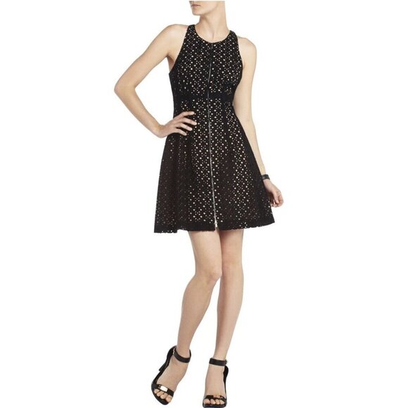 BCBG Maxazria Black Cotton Eyelet Zip Front Dress - NWT - Picture 1 of 5